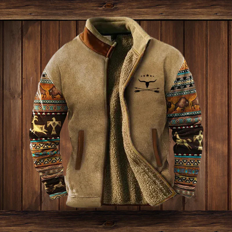 Men's Warm Zip-Up Teddy Fleece Jacket with Vintage Design
