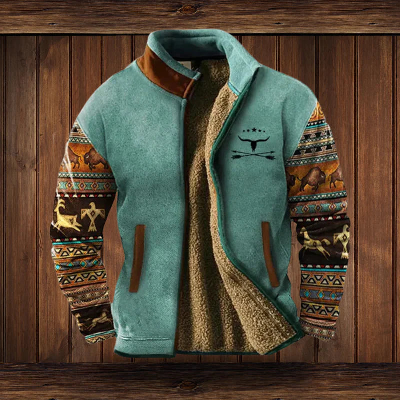 Men's Warm Zip-Up Teddy Fleece Jacket with Vintage Design