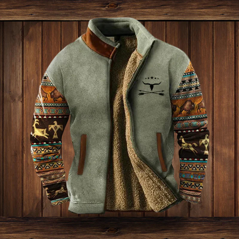 Men's Warm Zip-Up Teddy Fleece Jacket with Vintage Design