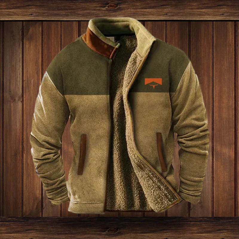 Men's Warm Zip-Up Teddy Fleece Jacket with Vintage Design