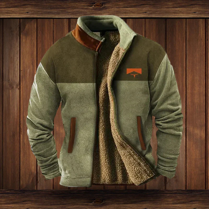 Men's Warm Zip-Up Teddy Fleece Jacket with Vintage Design