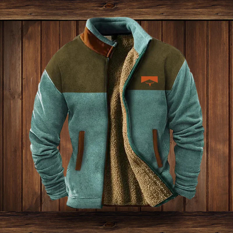 Men's Warm Zip-Up Teddy Fleece Jacket with Vintage Design