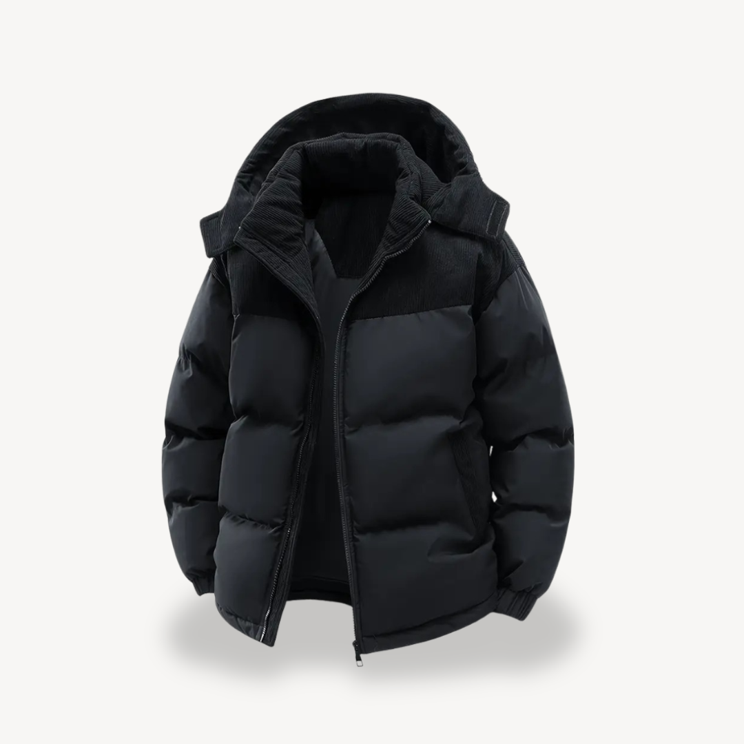 Men's Winter Jacket with Drawstring Hood - Modern and Functional