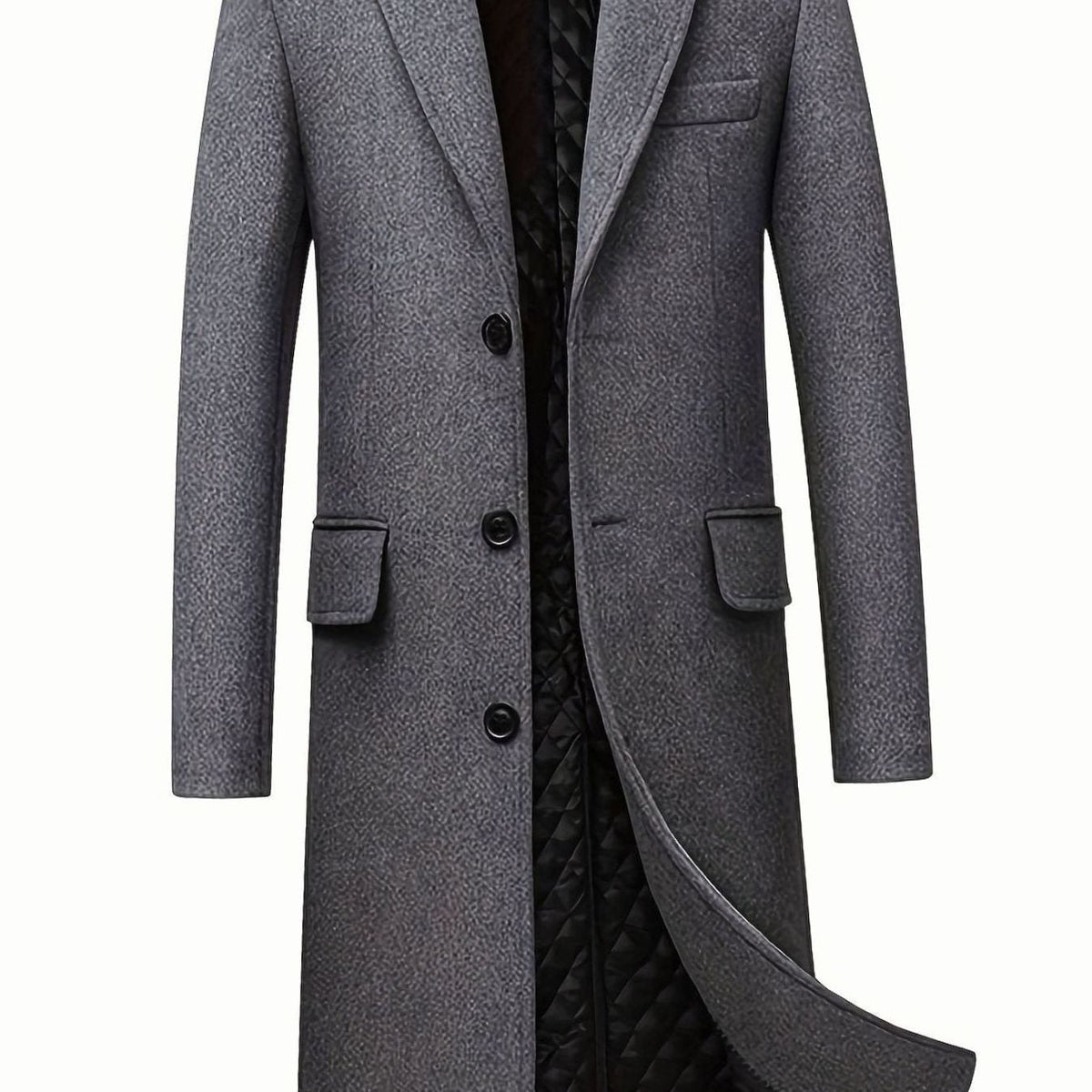 Men's Wool Long Tailored Button-Front Overcoat Trench Coat