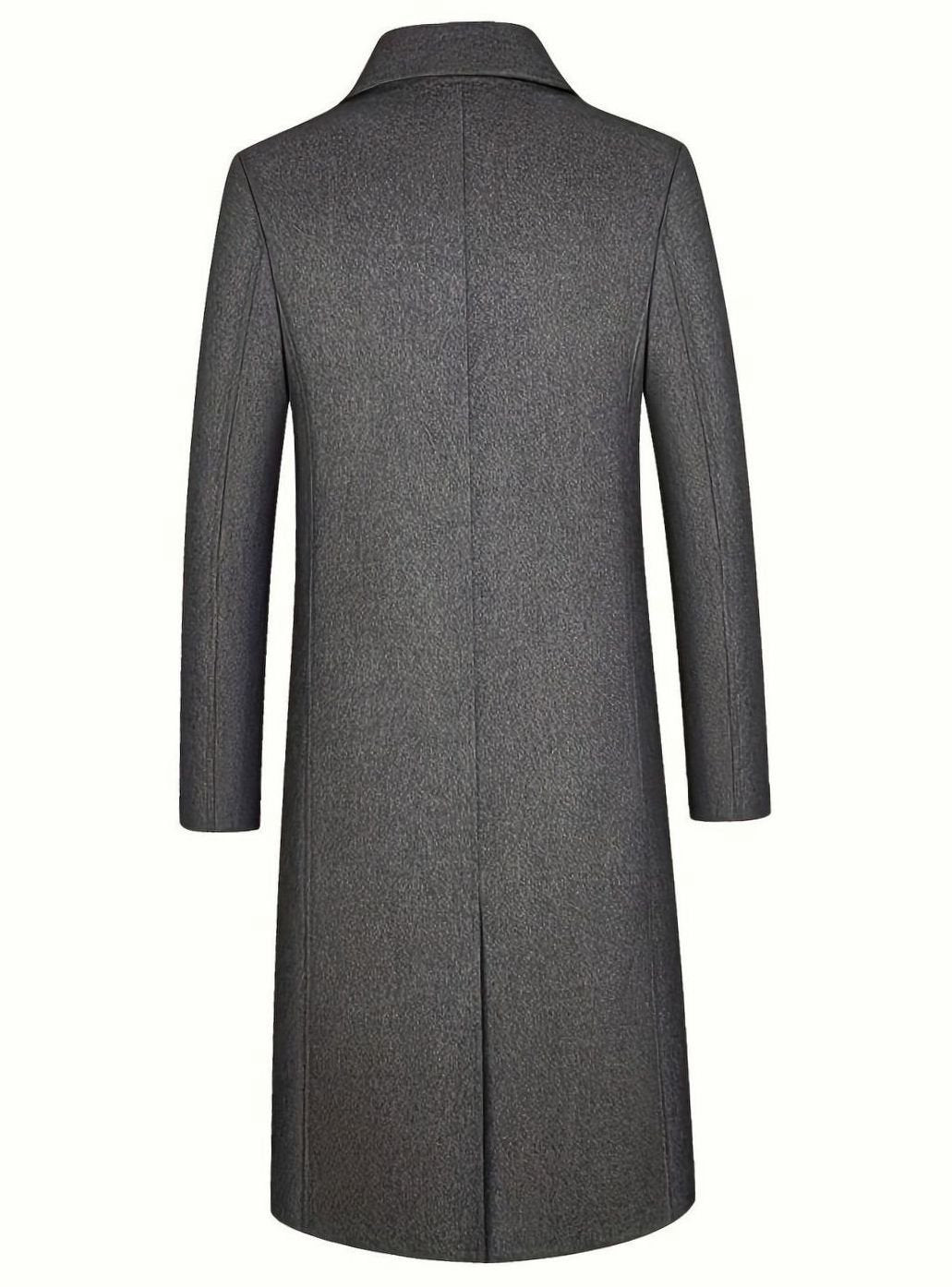 Men's Wool Long Tailored Button-Front Overcoat Trench Coat