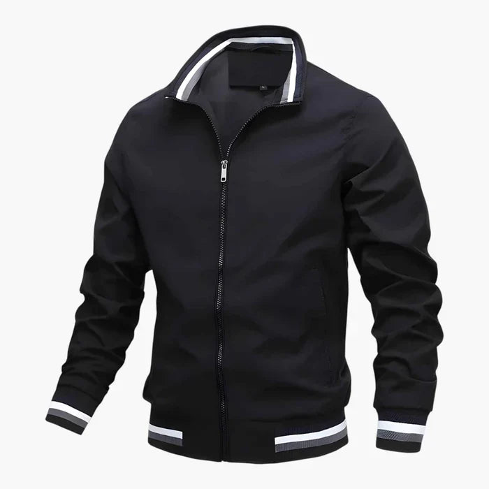 Men's Zip-Up Bomber Jacket with Striped Hem