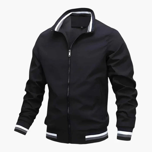 Men's Zip-Up Bomber Jacket with Striped Hem