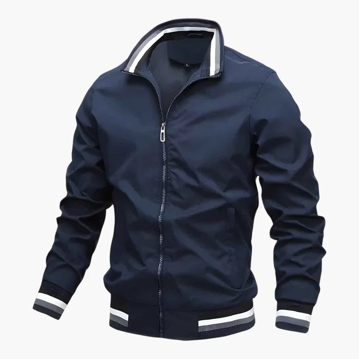 Men's Zip-Up Bomber Jacket with Striped Hem