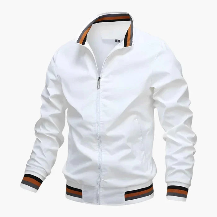 Men's Zip-Up Bomber Jacket with Striped Hem
