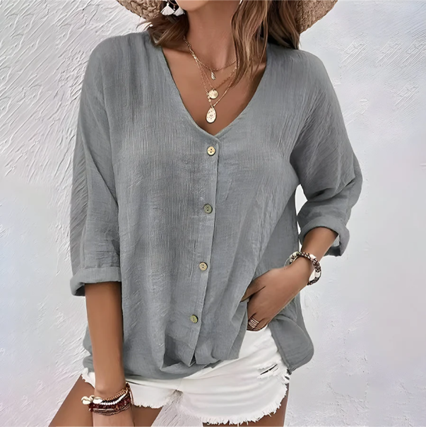 Image of Meredith | Women's V-Neck Button-Down Blouse