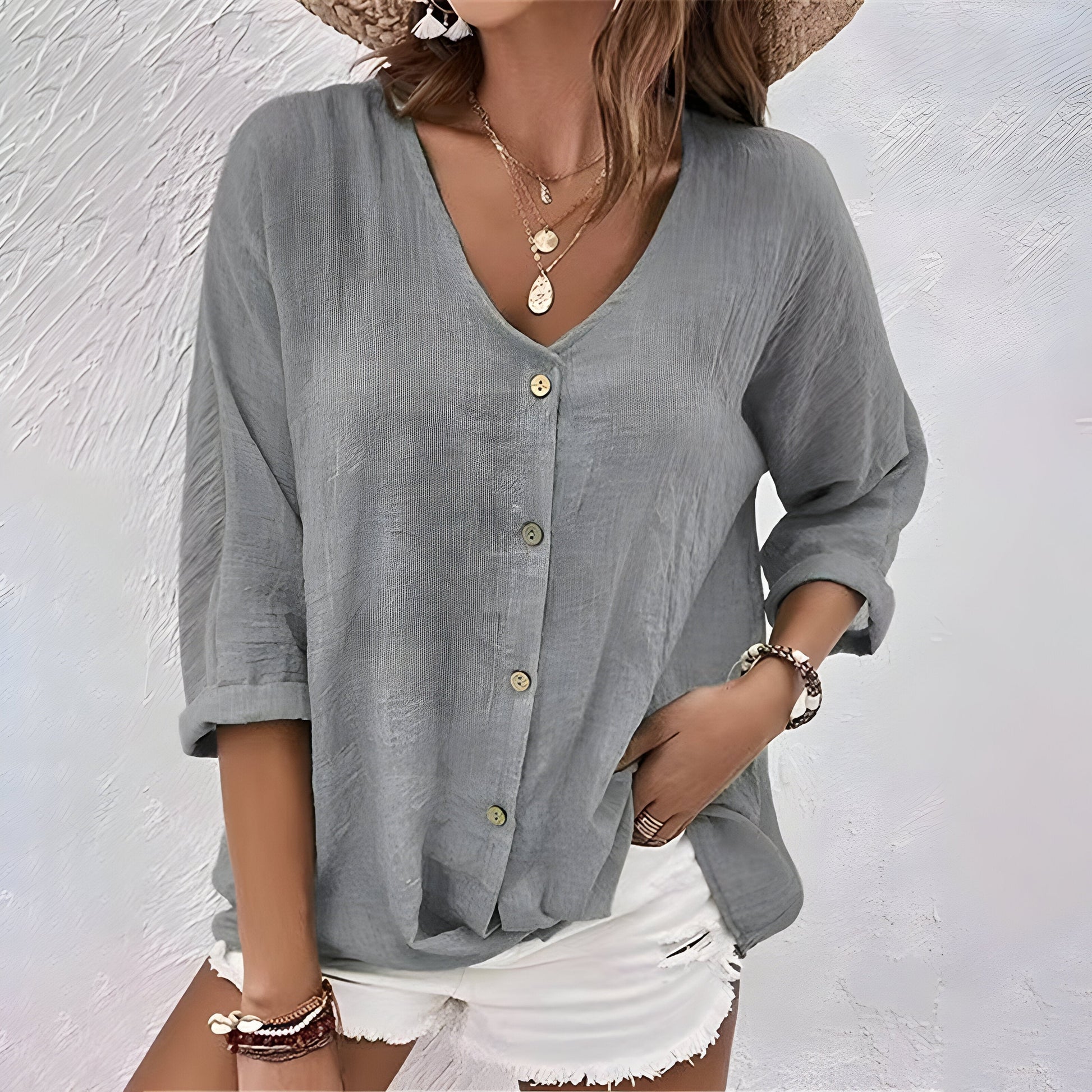 Image of Meredith | Women's V-Neck Button-Down Blouse
