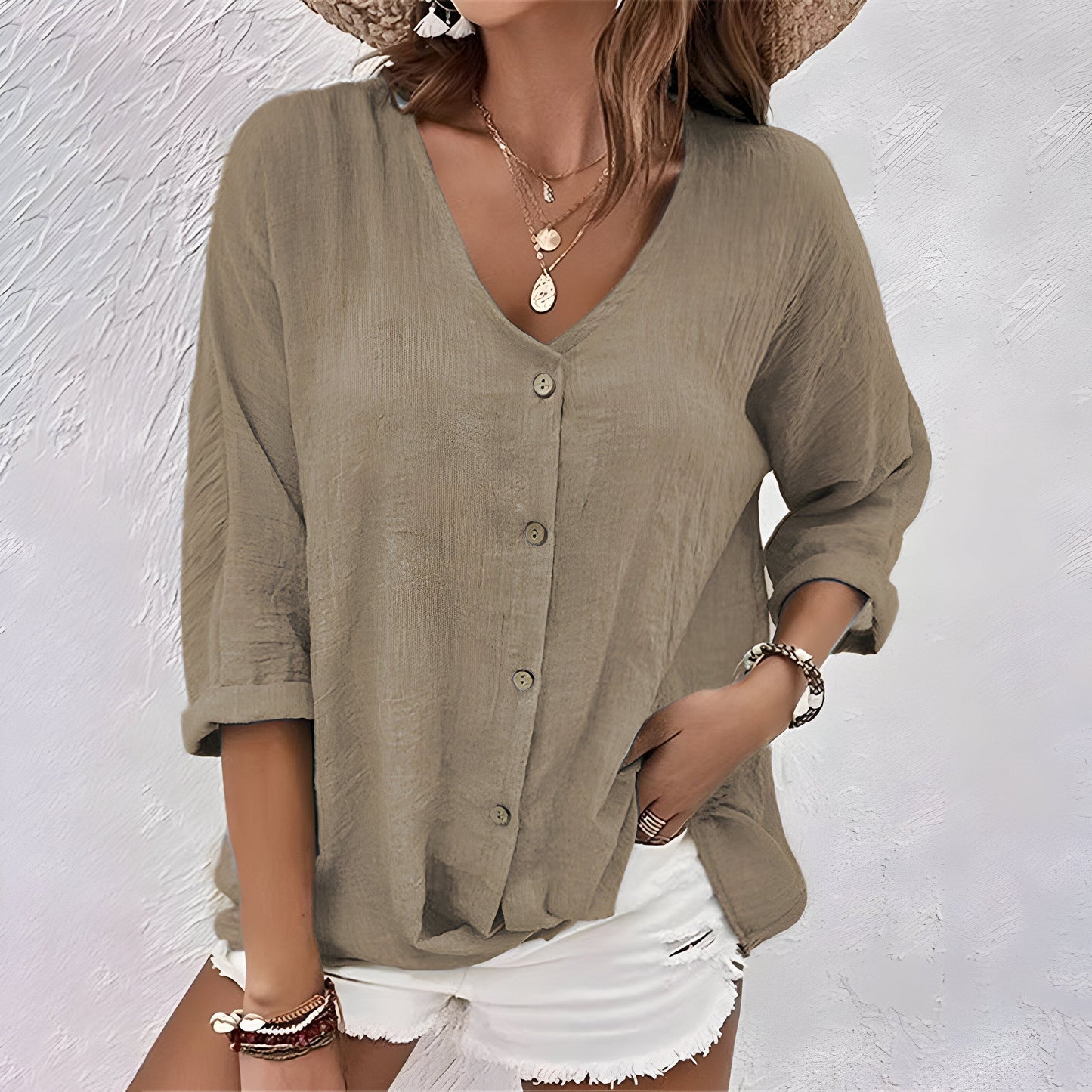 Image of Meredith | Women's V-Neck Button-Down Blouse
