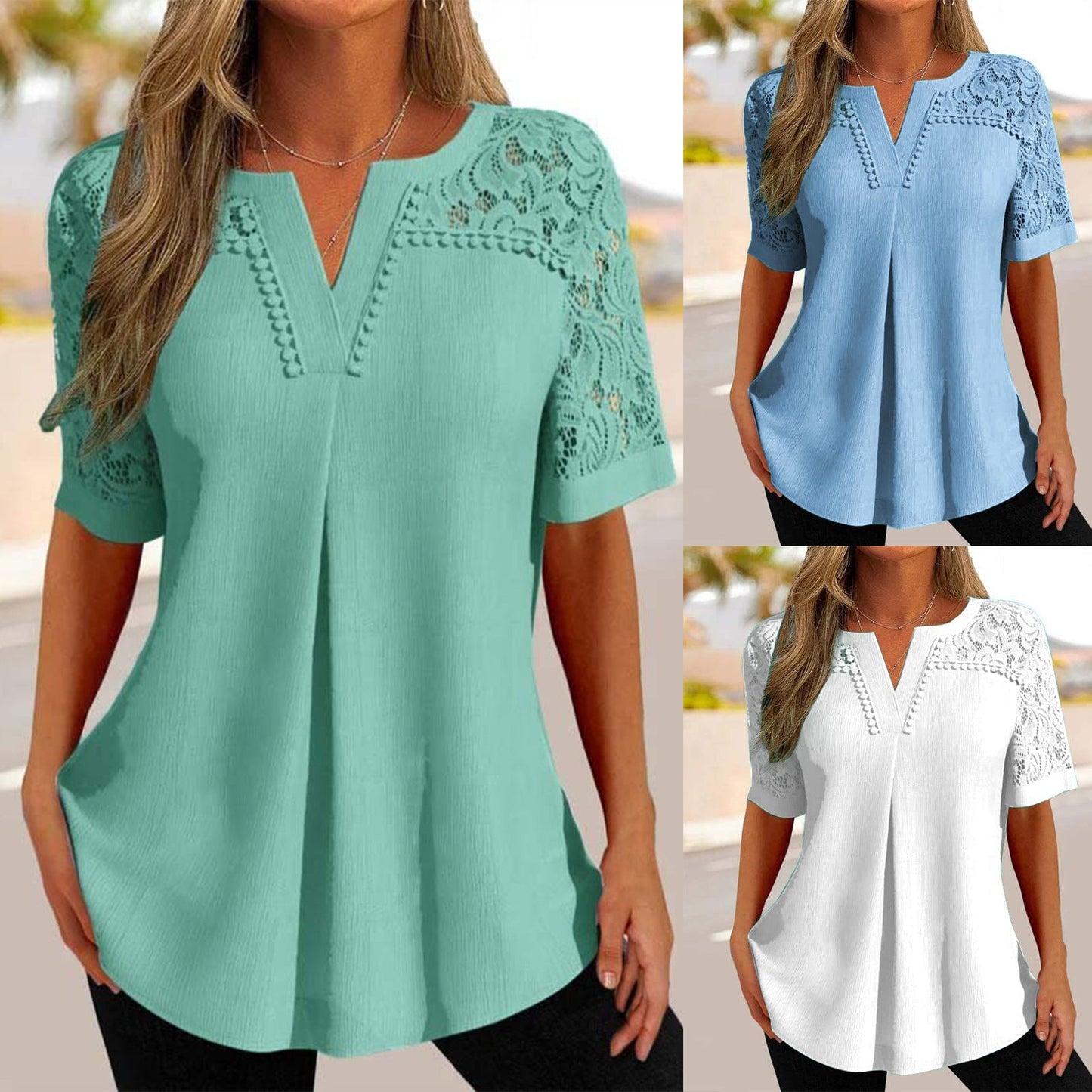Michaela | Women's Lace Sleeve V-Neck Blouse