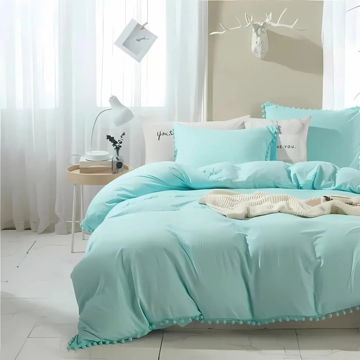 Minimalist Nordic Pom-Pom Quilt Bedding Set