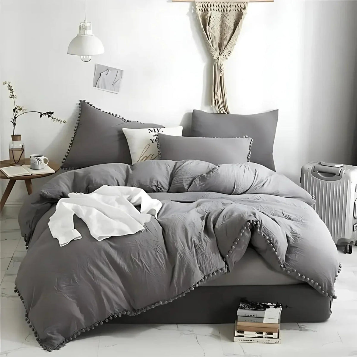 Minimalist Nordic Pom-Pom Quilt Bedding Set