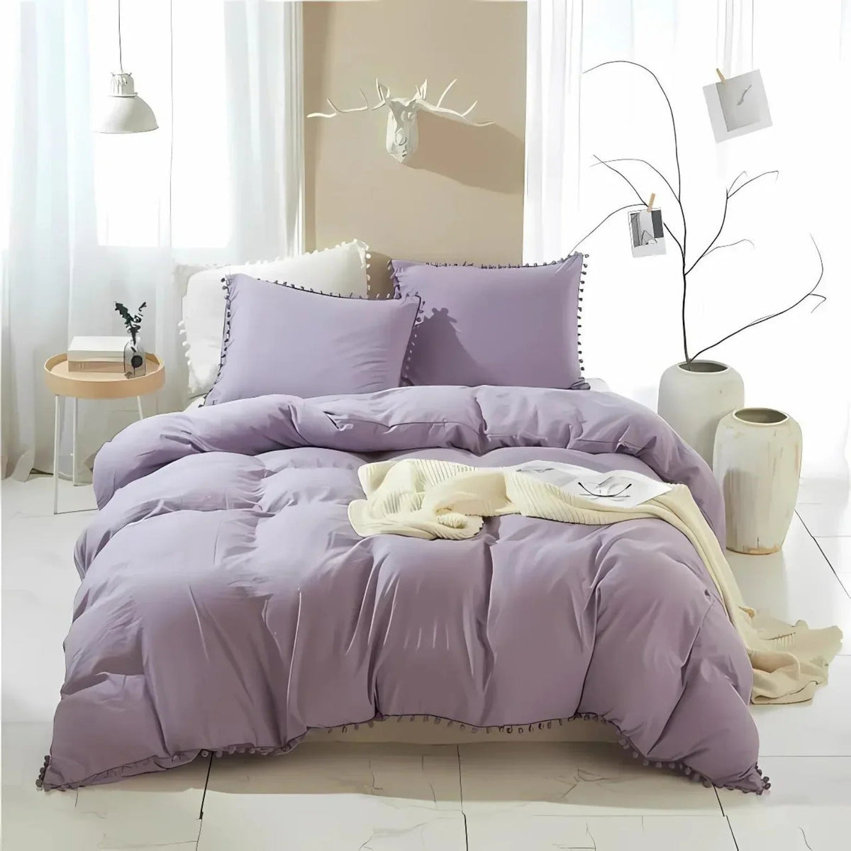 Minimalist Nordic Pom-Pom Quilt Bedding Set
