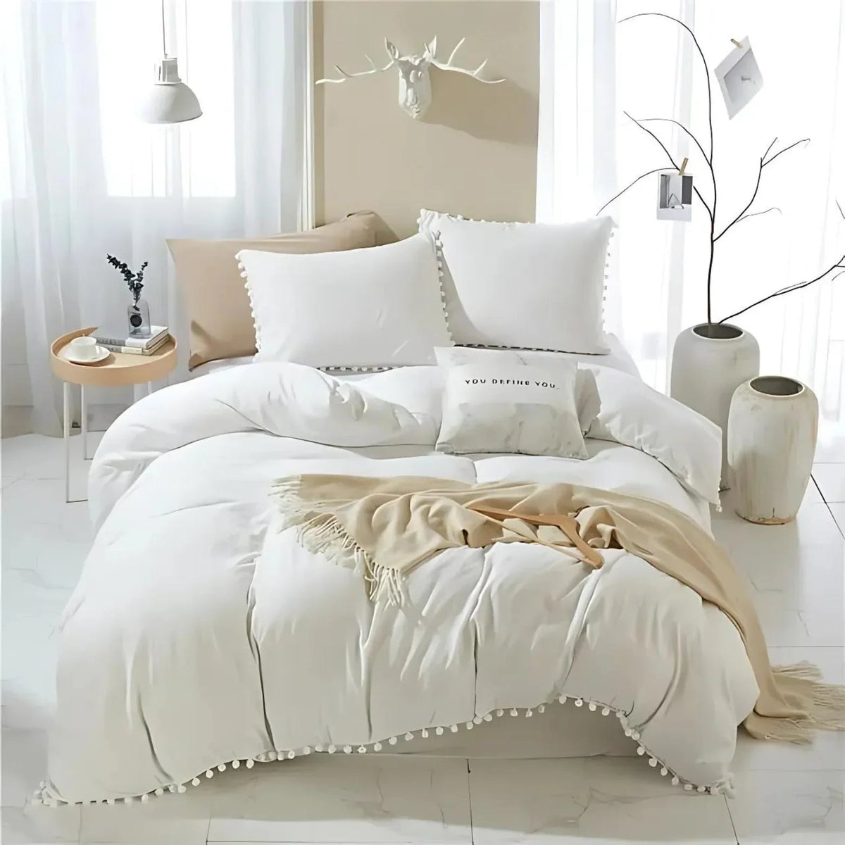 Minimalist Nordic Pom-Pom Quilt Bedding Set