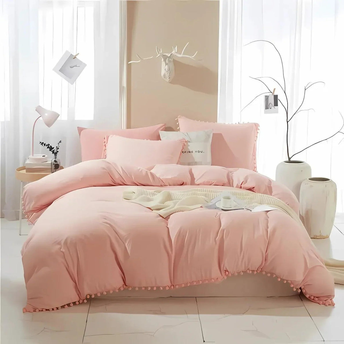 Minimalist Nordic Pom-Pom Quilt Bedding Set