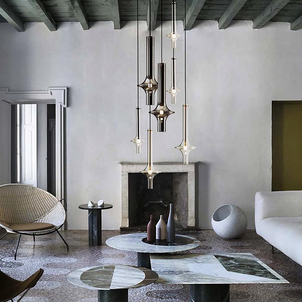 Modern LED Pendant Lamp Made of Glass and Iron – Adjustable Color Temperature, Ideal for Kitchen and Dining Room