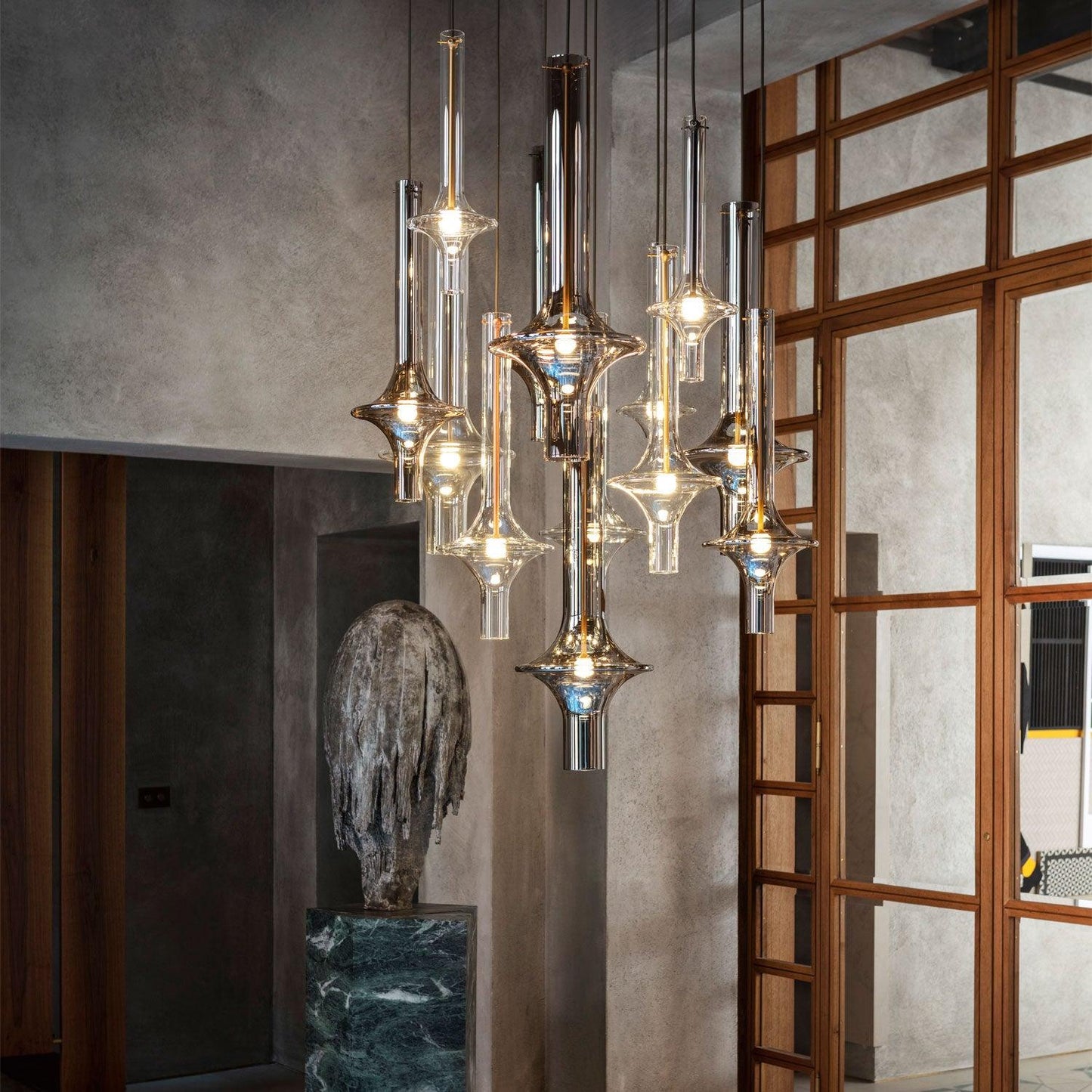 Modern LED Pendant Lamp Made of Glass and Iron – Adjustable Color Temperature, Ideal for Kitchen and Dining Room