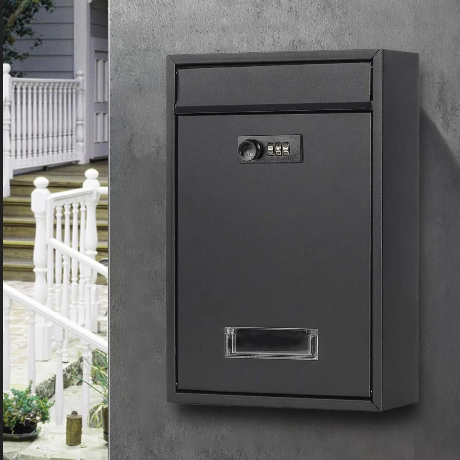 Modern Mailbox with Combination Lock – Black Mailbox for Correspondence and Small Packages