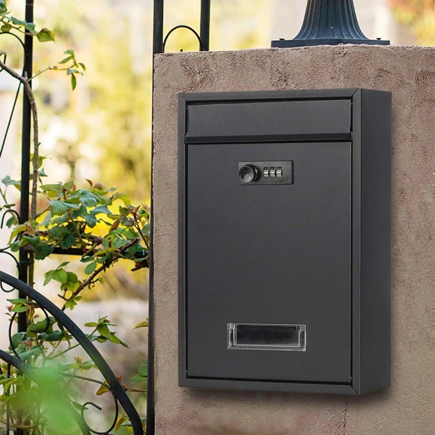 Modern Mailbox with Combination Lock – Black Mailbox for Correspondence and Small Packages