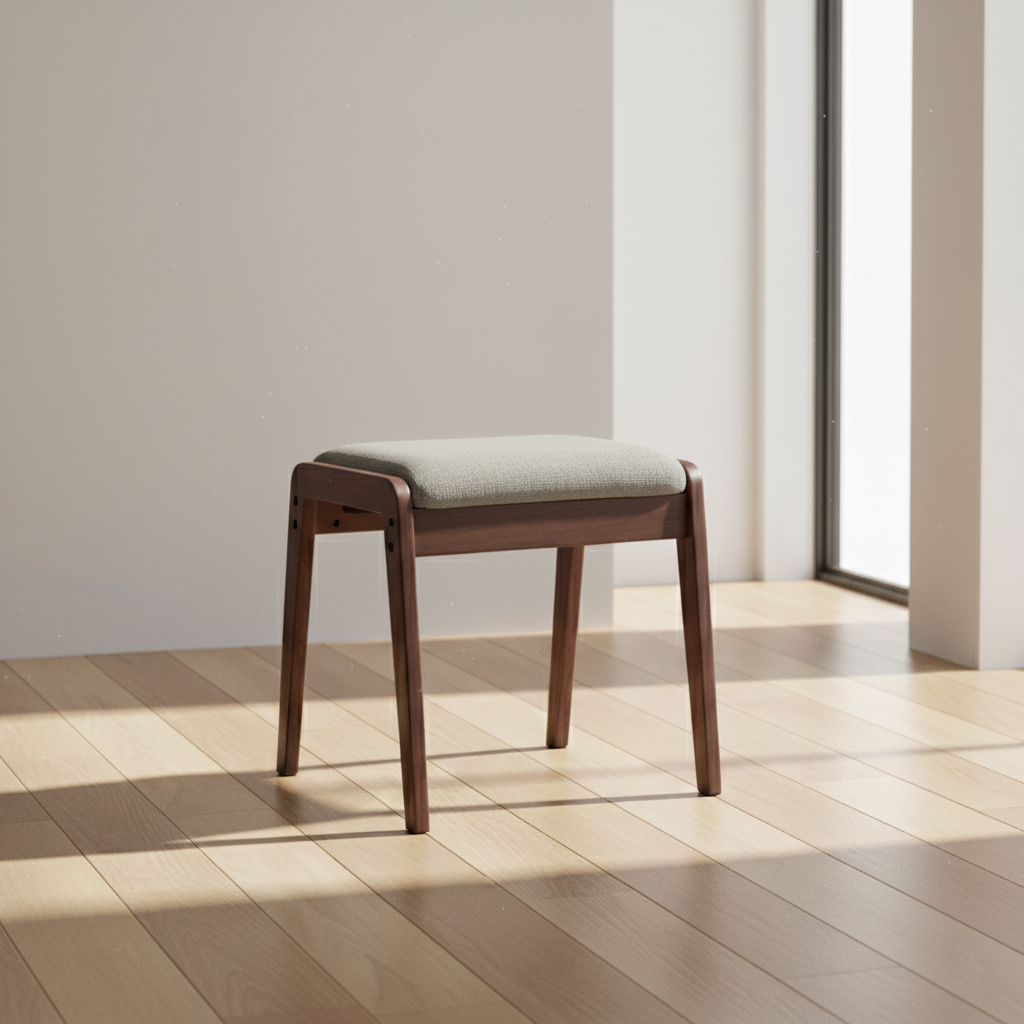 Modern Minimalist Rectangular Solid Wood Linen Vanity Stool for Bedroom