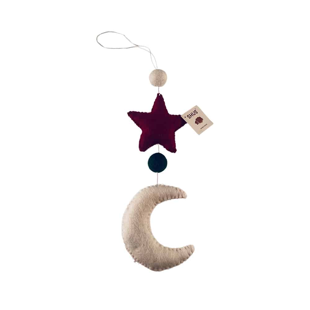 Moon, Star and Planets Christmas Ornament - Handmade - 100% Pure Wool