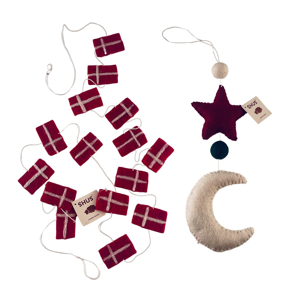 Moon, Star and Planets Christmas Ornament - Handmade - 100% Pure Wool