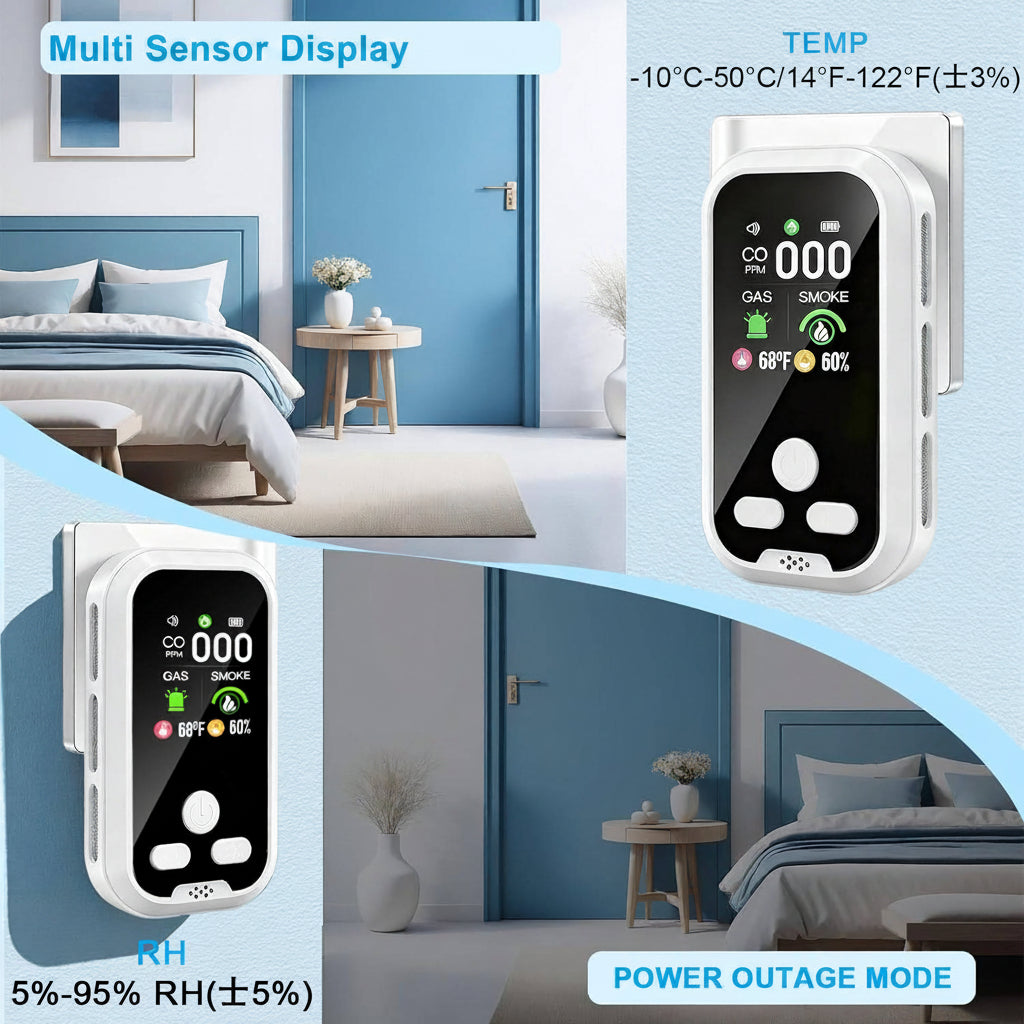 Multifunctional Gas and Smoke Monitor with LCD Display and Temperature and Humidity Readings