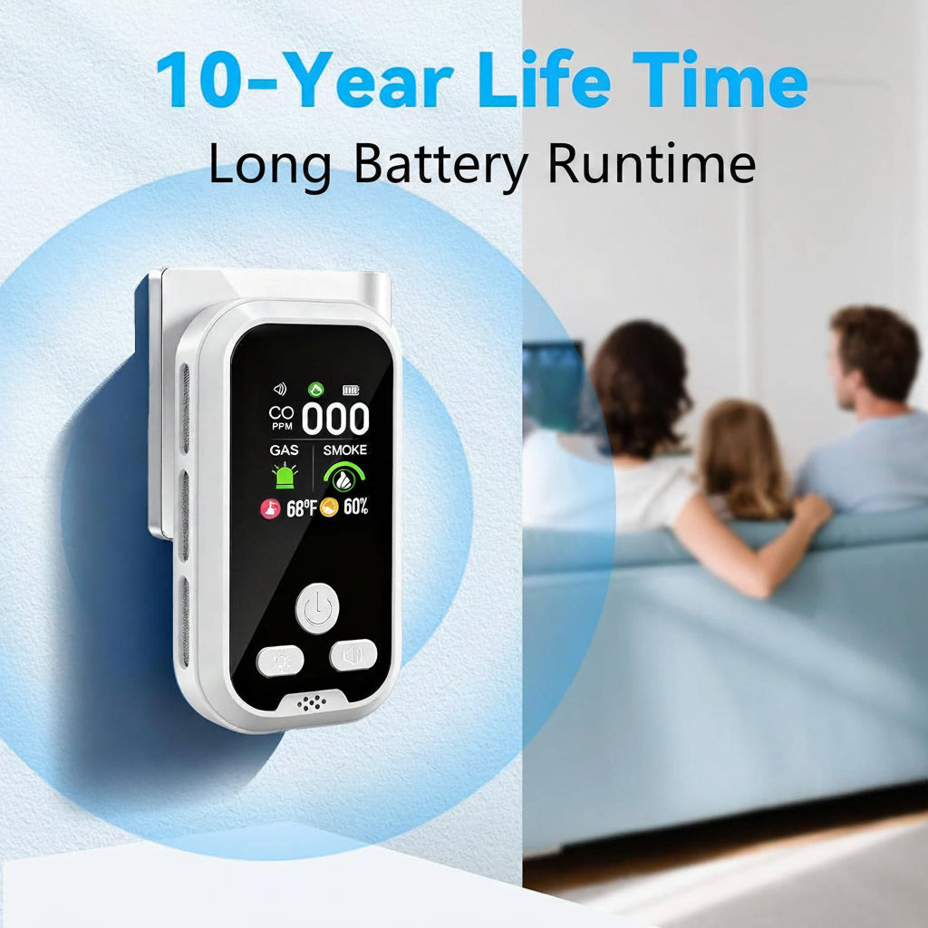 Multifunctional Gas and Smoke Monitor with LCD Display and Temperature and Humidity Readings