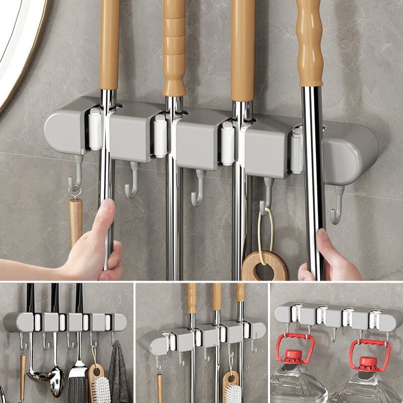 Multifunctional Wall-Mounted Mop & Broom Holder with Hooks