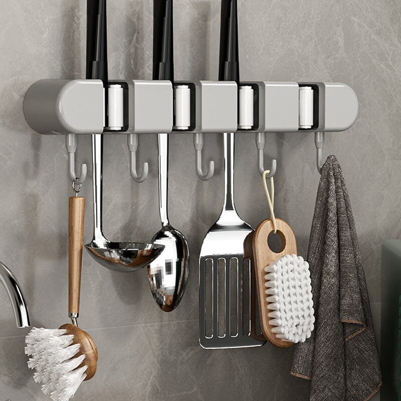 Multifunctional Wall-Mounted Mop & Broom Holder with Hooks