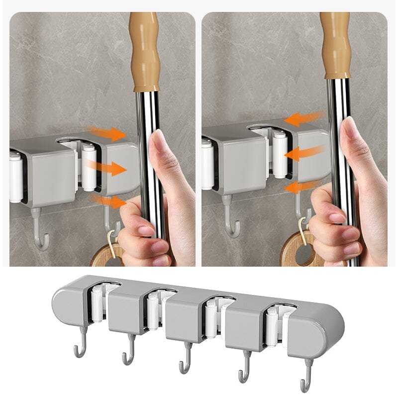 Multifunctional Wall-Mounted Mop & Broom Holder with Hooks