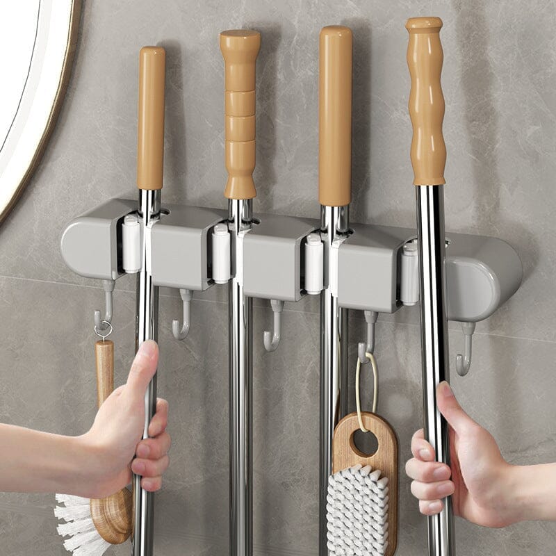Multifunctional Wall-Mounted Mop & Broom Holder with Hooks