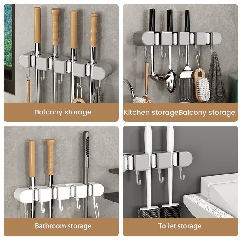 Multifunctional Wall-Mounted Mop & Broom Holder with Hooks