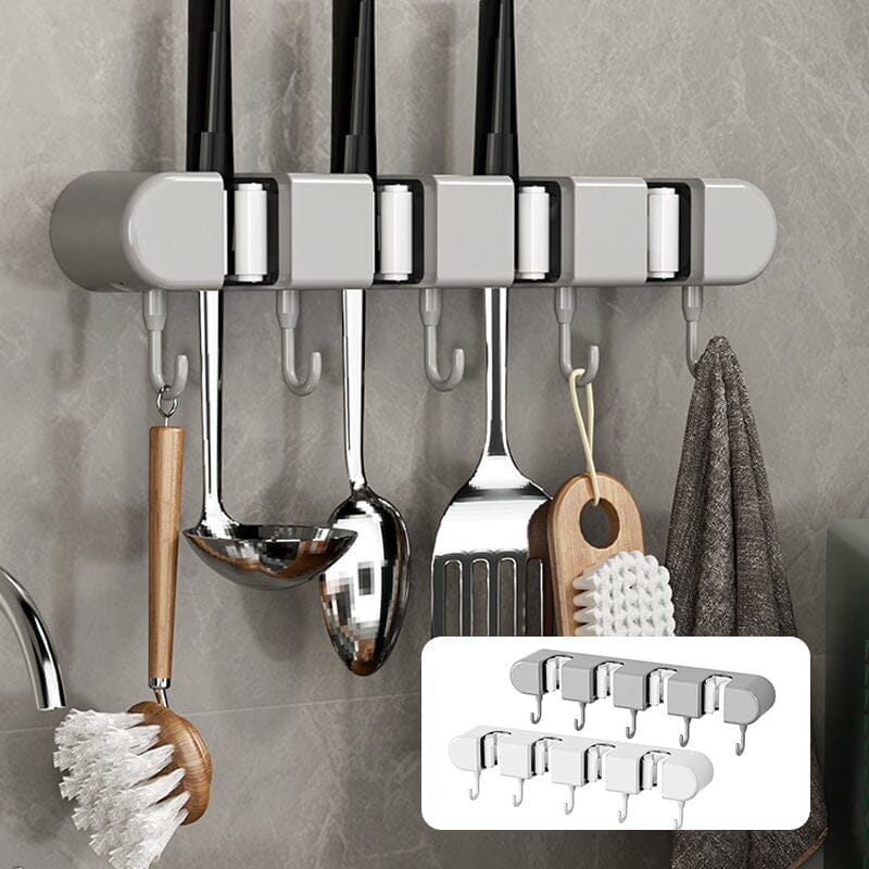 Multifunctional Wall-Mounted Mop & Broom Holder with Hooks
