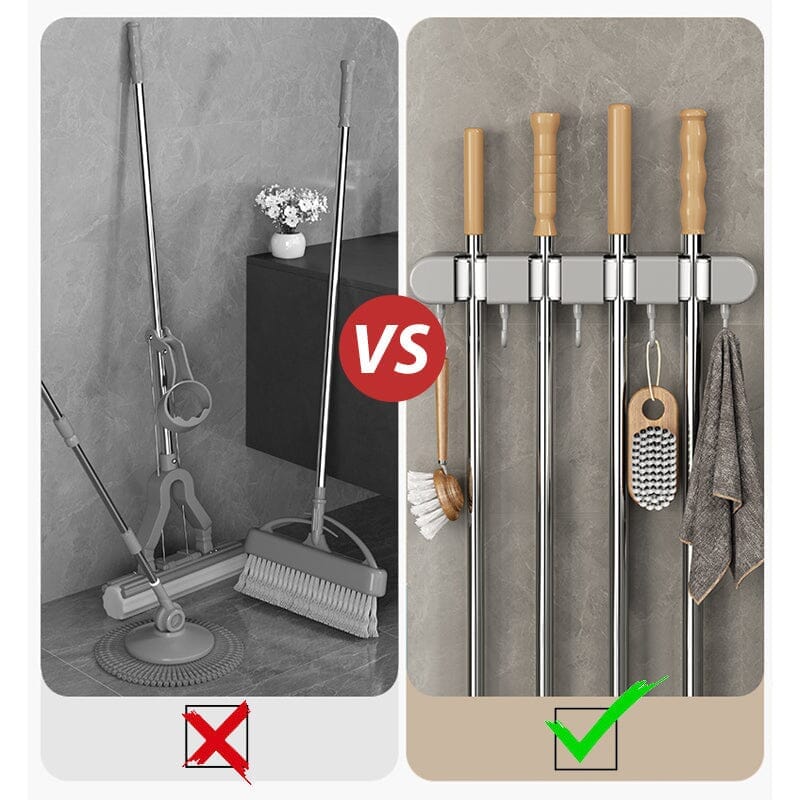 Multifunctional Wall-Mounted Mop & Broom Holder with Hooks