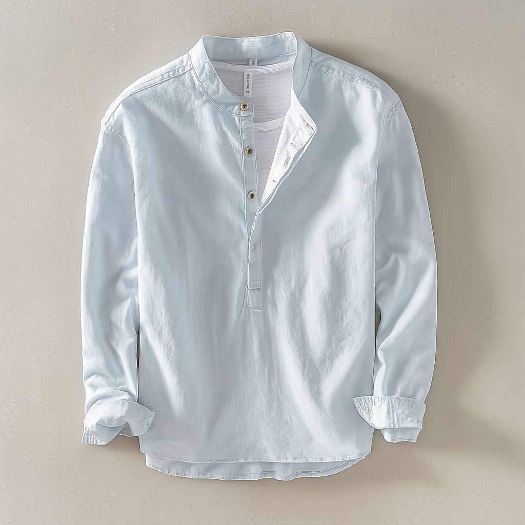 Image of Murray | Men's Long Sleeve Band Collar Casual Shirt