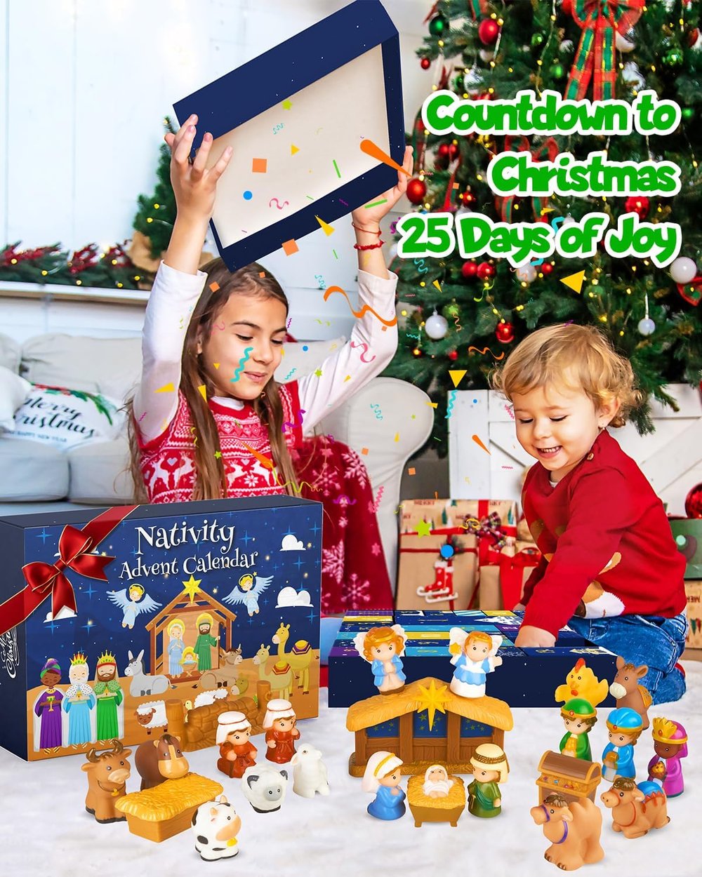 Nativity Scene Advent Calendar 25-Piece Holiday Decoration