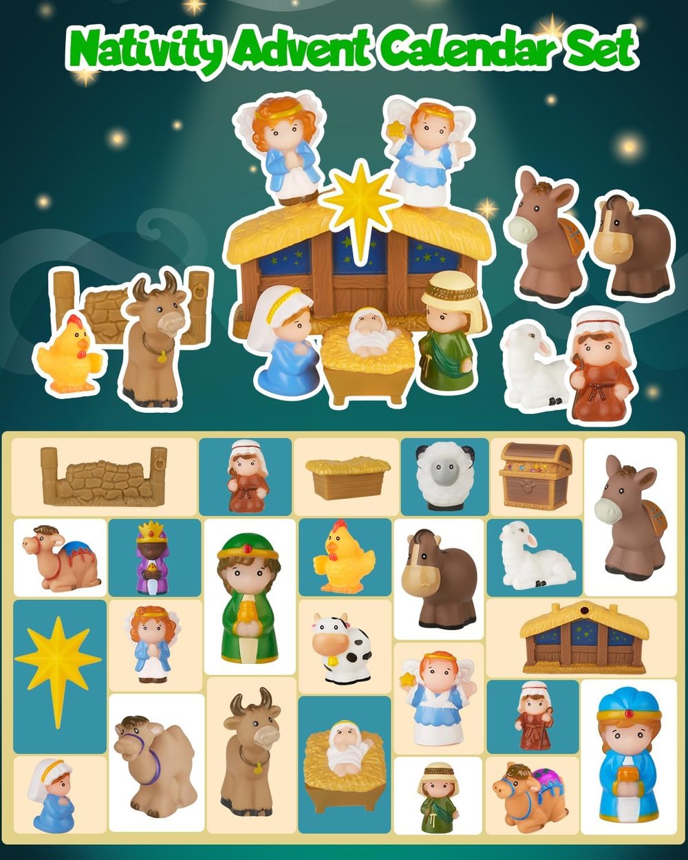 Nativity Scene Advent Calendar 25-Piece Holiday Decoration