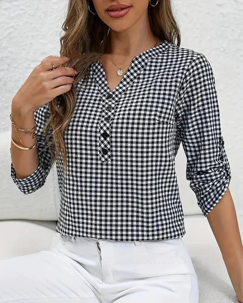 Image of Nell | Women's Button-Down Gingham Blouse