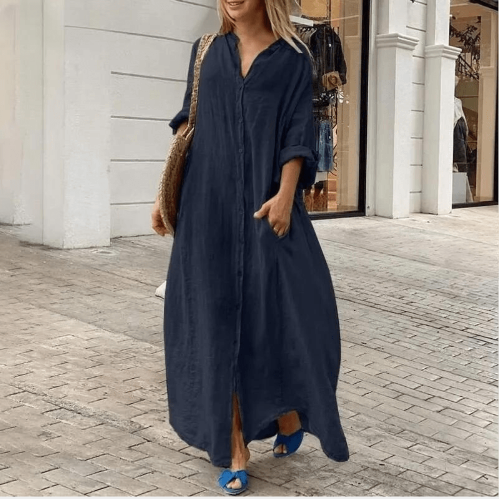 Image of Nicole | Women's V-Neck Maxi Shirt Dress
