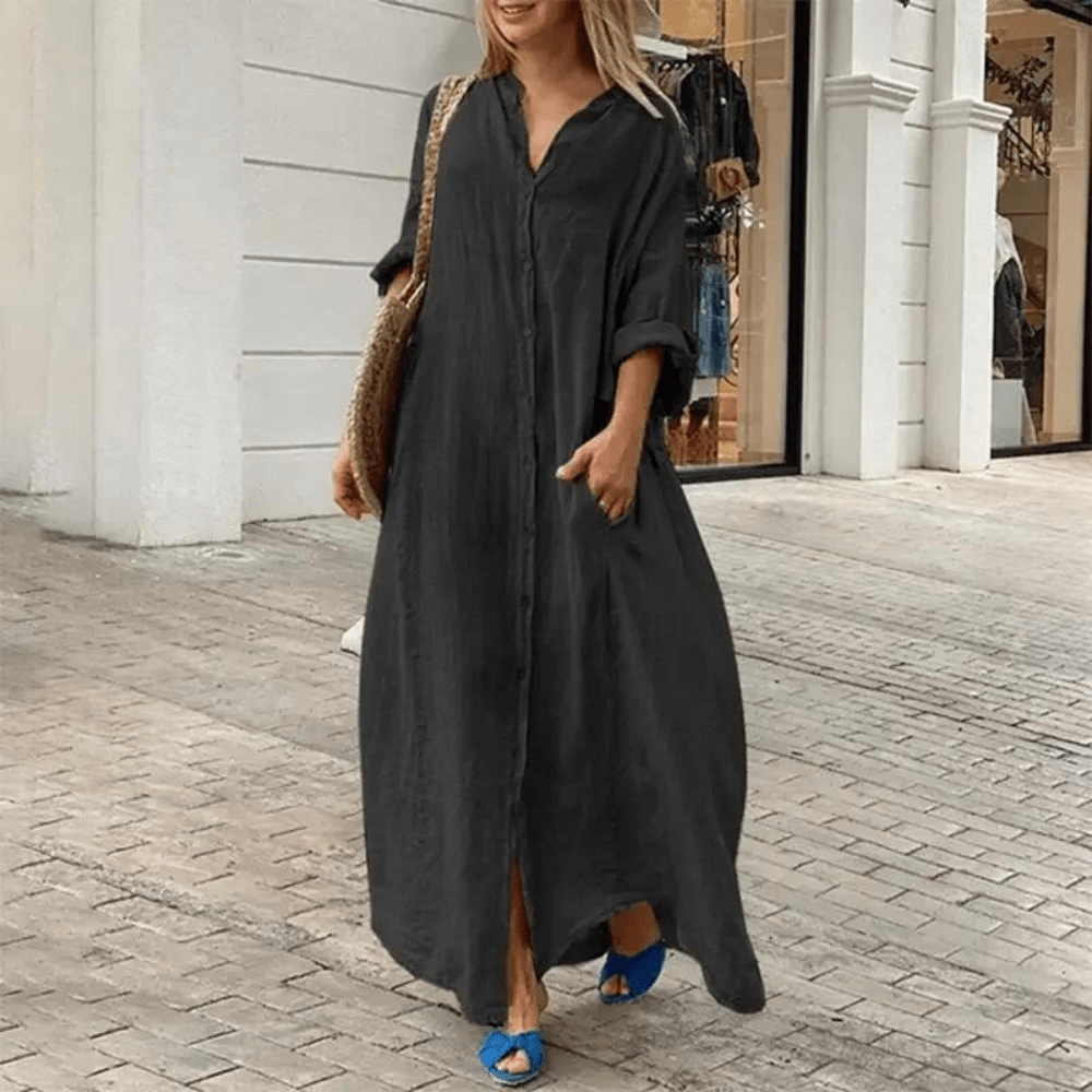 Image of Nicole | Women's V-Neck Maxi Shirt Dress