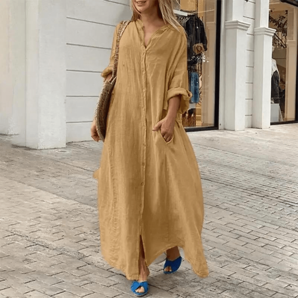 Image of Nicole | Women's V-Neck Maxi Shirt Dress