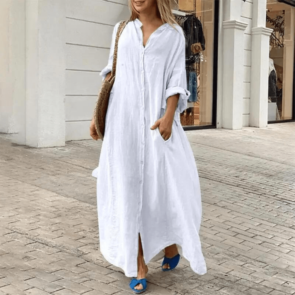 Image of Nicole | Women's V-Neck Maxi Shirt Dress