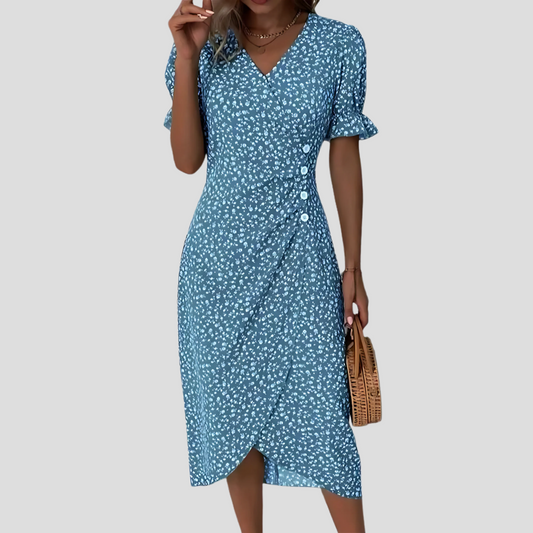 Image of Nicolette | Women's V-Neck Wrap Midi Dress