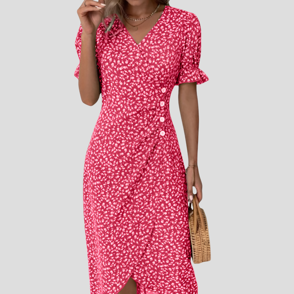 Image of Nicolette | Women's V-Neck Wrap Midi Dress