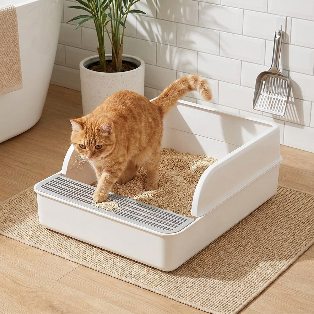 No-Mess Cat Litter Tray with High Walls & Scoop