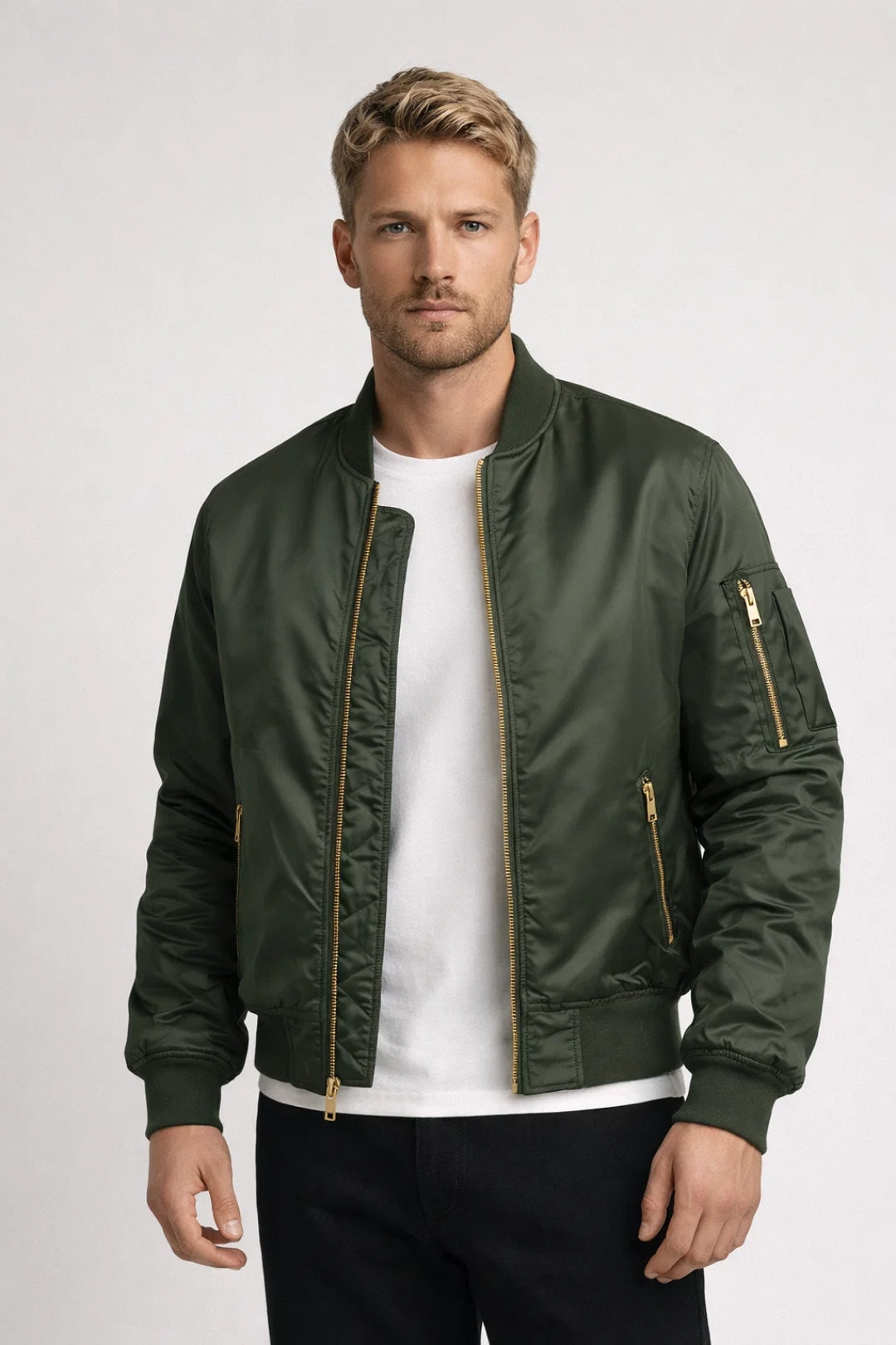 Image of Noel | Men's Ribbed Trim Bomber Jacket